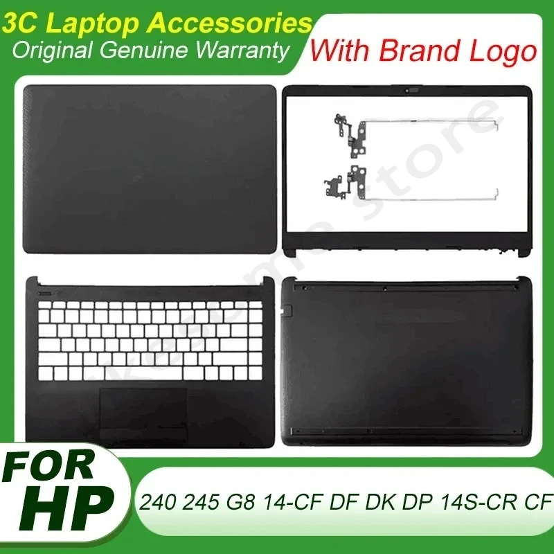 Carcasa de Repuesto para HP 14-CF 14-DF 14-DK 14-DP 14S-CR 14S-CF 245 240 G8: Cubierta Trasera LCD, Bisel Frontal, Bisagra, Reposamanos, Carcasa Inferior Negra