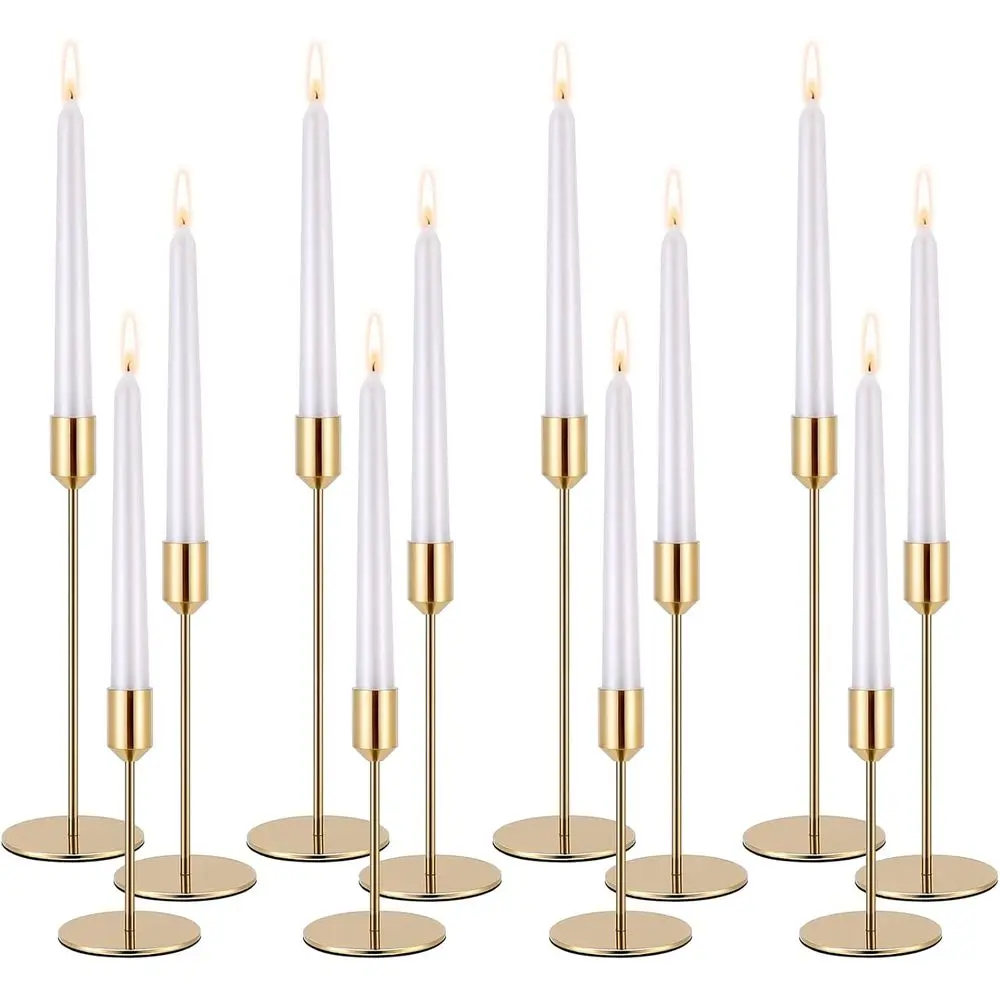 

Набор из 12 золотых металлических подсвечников для свадебных центральных композиций, ужина при свечах, домашнего декора (свечи в комплект не входят)