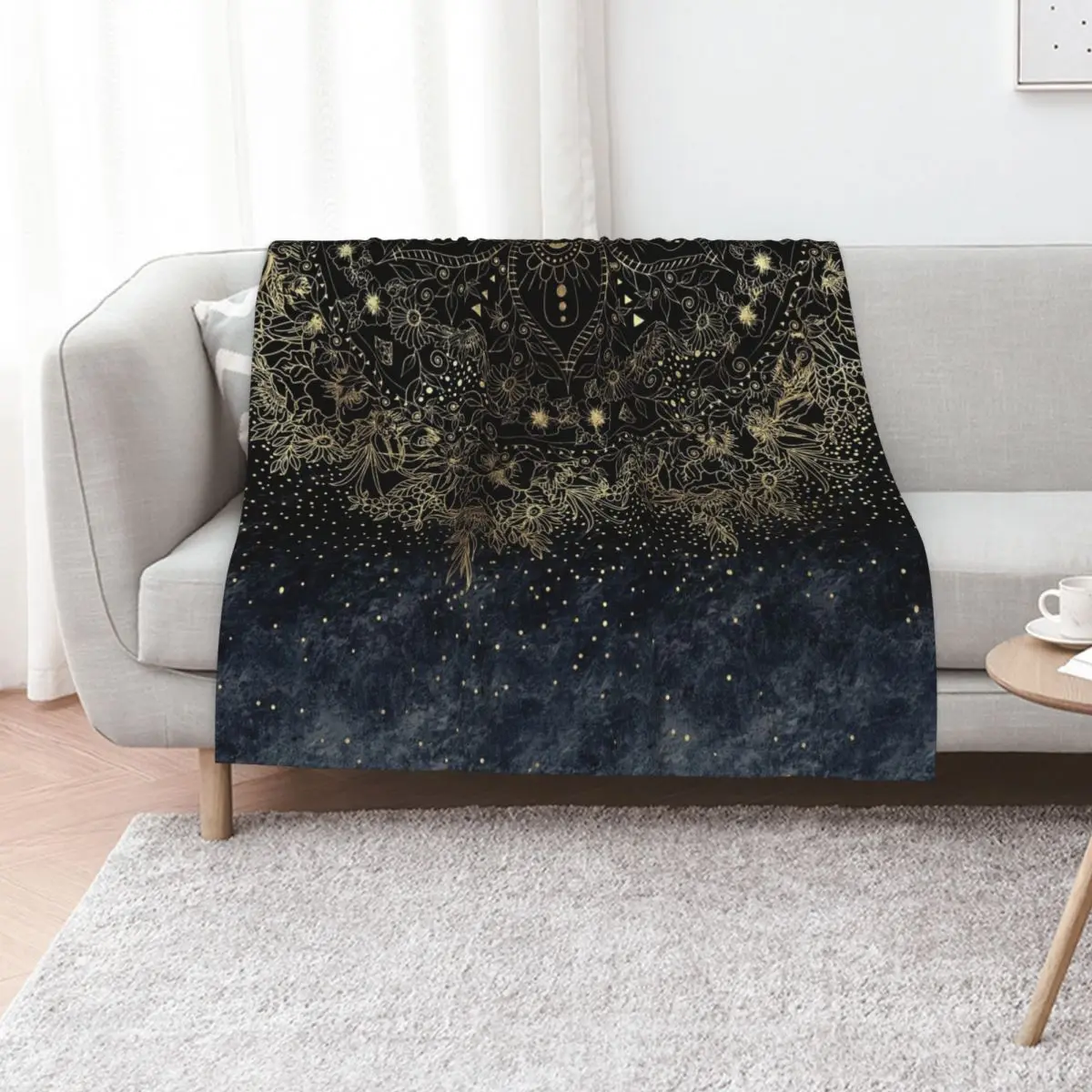 Stylish Gold floral mandala and confetti Throw Blanket Furrys Winter beds Thins blankets and throws Retros Designers Blankets