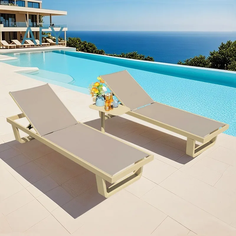 Outdoor Folding Beach Chair for Courtyard Pool Hotel Use Lightweight Waterproof Sun Protection Nap Lounge Chair for