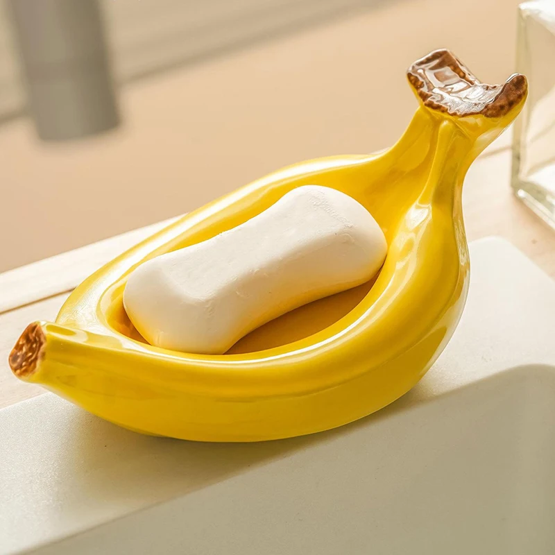 Ceramic Banana Ashtray Soap Dish Holder Drain Portable Home Bathroom Hotel Soap Box Tray Bathroom Accessories Crafts Gift