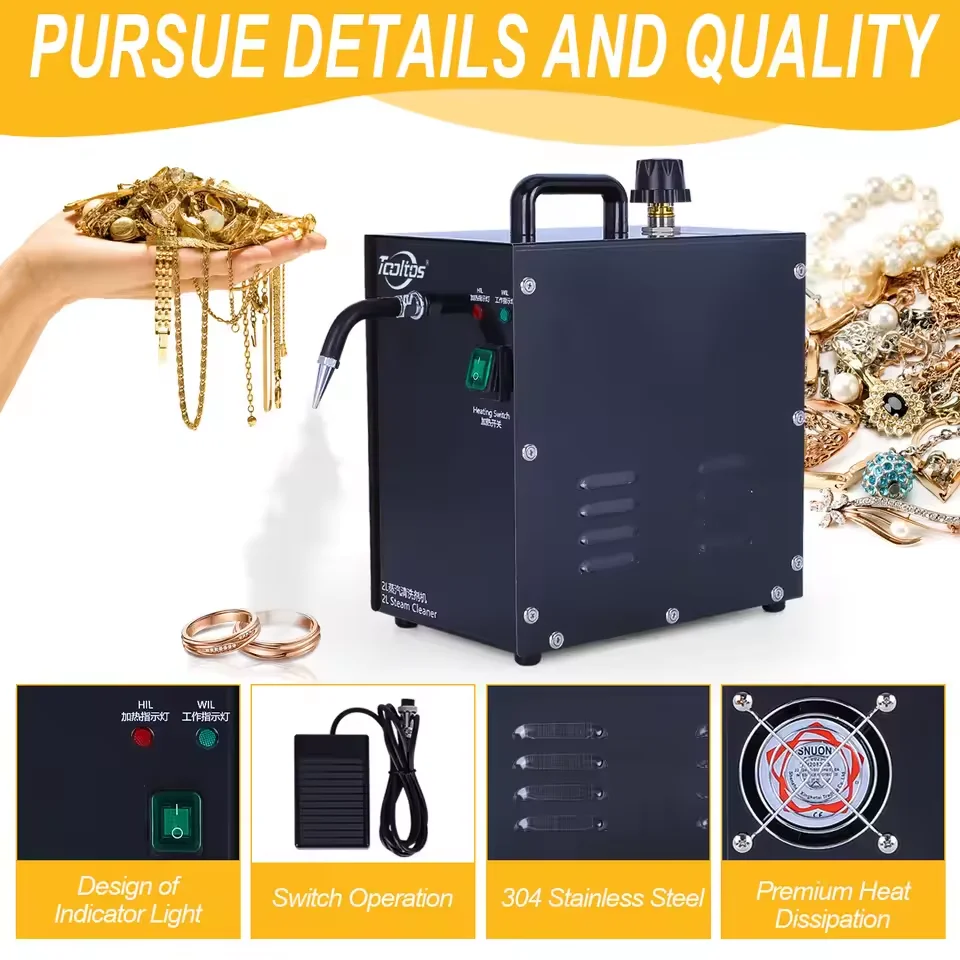 

Пароочиститель 110 В/220 В, 2 л с комплектом аксессуаров: золотые/серебряные кольца, ожерелья, машина для чистки ювелирных изделий из нержавеющей стали, 1300 Вт