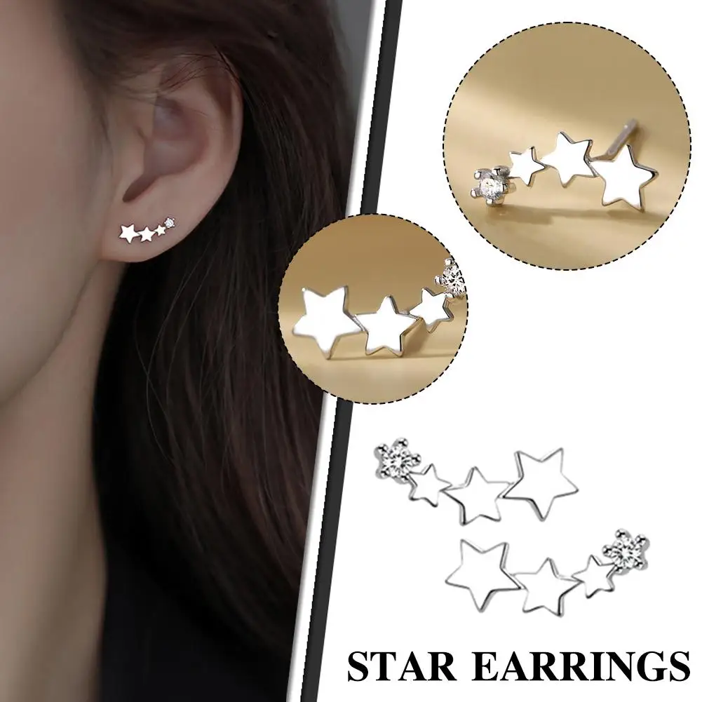 2024 Star Stud Earring for Women Punk Gothic Silver Color Helix Shinning Pentagram Piercing Ear Bone Nail Jewelry Accessori B0L7