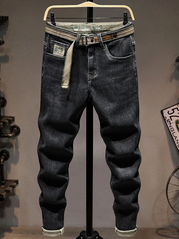 

Spring Autumn Men's Slim Fit Jeans High End Cotton Soft Wash Elastic Straight Casual Versatile Long Pants Youth Fashion Urban...