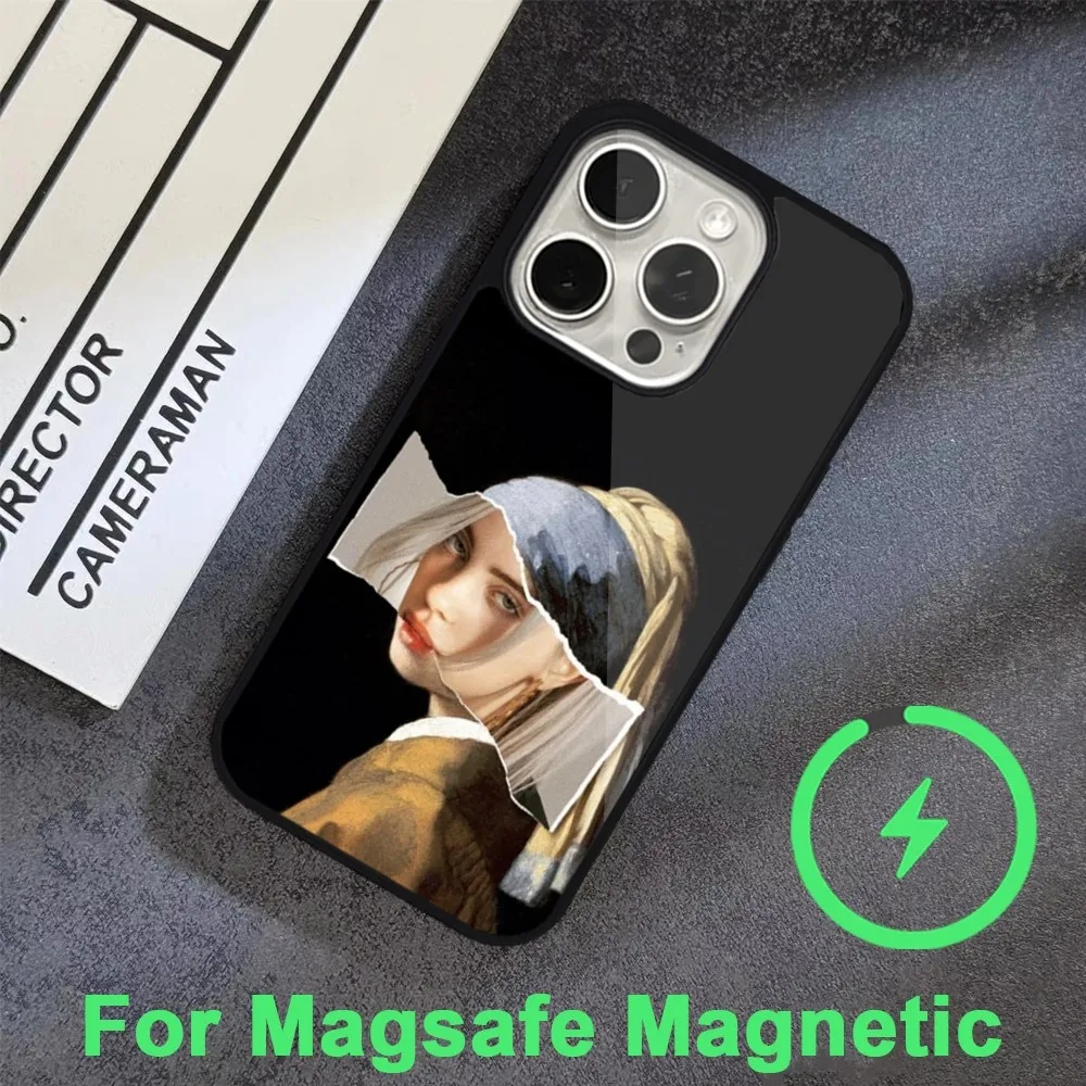 Hot B-Billie Singer Eilish Phone Case For iPhone 15 14 13 12 11 Pro Max Plus Magsafe Black Soft Cover