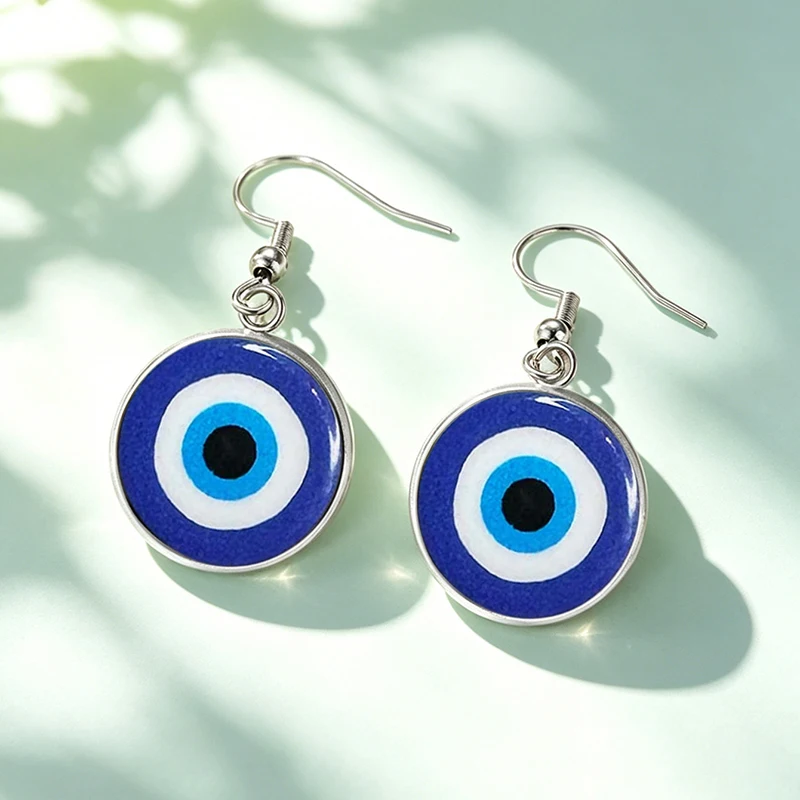 Klassische blaue Augen-Glaskuppel-Anhänger-Ohrringe, böser Blick-Ohrringe, Vintage-Schmuck für Frauen, türkischer Amulett-Schmuck, Geschenke