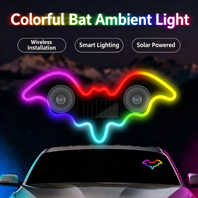 1Pc Car Solar LED Triangle Window Bat Light Wireless Neon Glow Ambient Lamp Interior Decoration