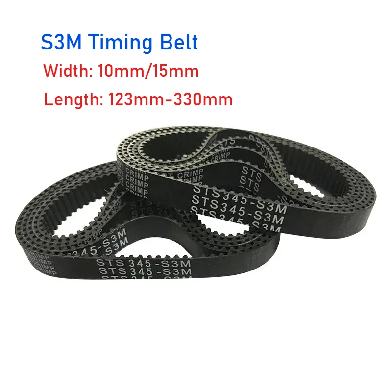 

S3M Timing Belt Length 123/129/138/144/150/159/162-330mm Rubber Arc Tooth Timing Belt Pitch 3mm Width 10mm/15mm