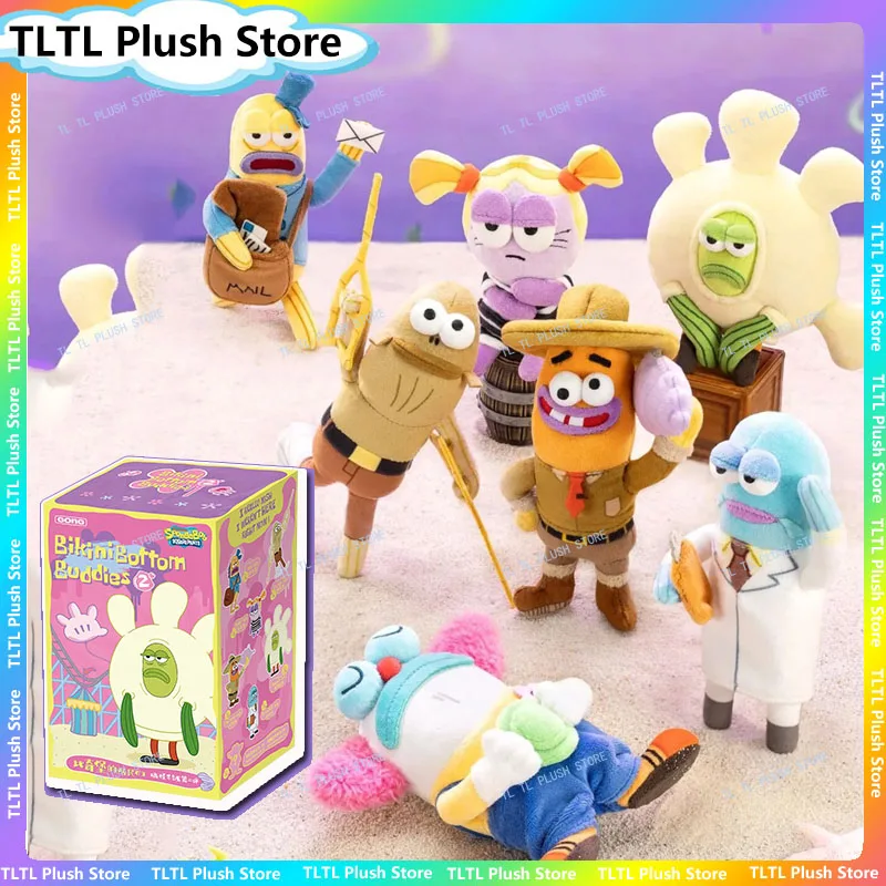 

GONG SquareBob Bikini Bottom Residents Series 2.0 Plush Blind Box Keychain Stuffed Pendant Anime Toy Fans Ugly Fish Cute Charm