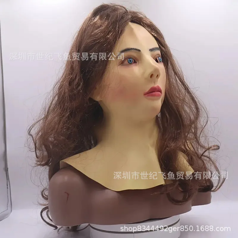 Beautiful Woman Mask Long Hair Wig Halloween Face Simulation Young Face Mask 2025 Scary Costumes & Accessories