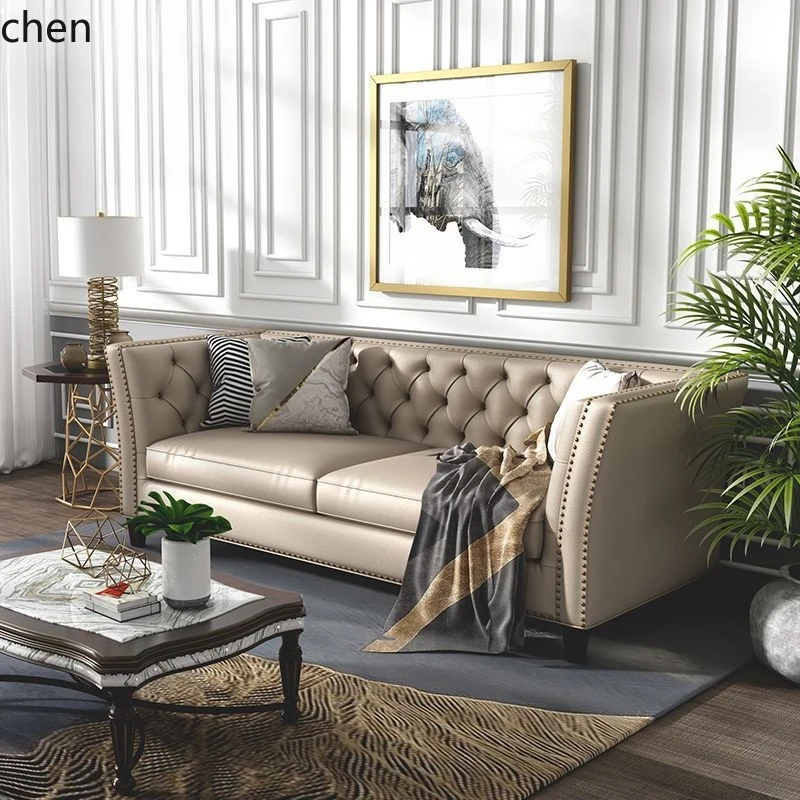 ZML Sofa Living Room Set Modern Small Apartment Leather Art Button Single Double Three-Seater