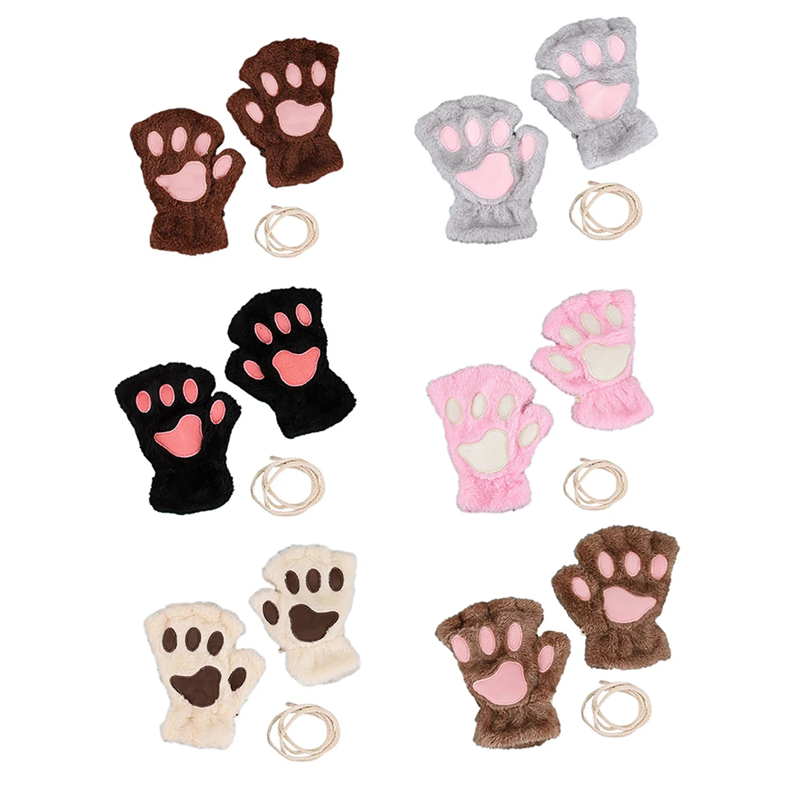 

Зимние пушистые перчатки с кошачьими лапками, теплые полупальцевые перчатки с мультяшным рисунком, утолщенные перчатки из искусственного меха, удобные подарки для детей