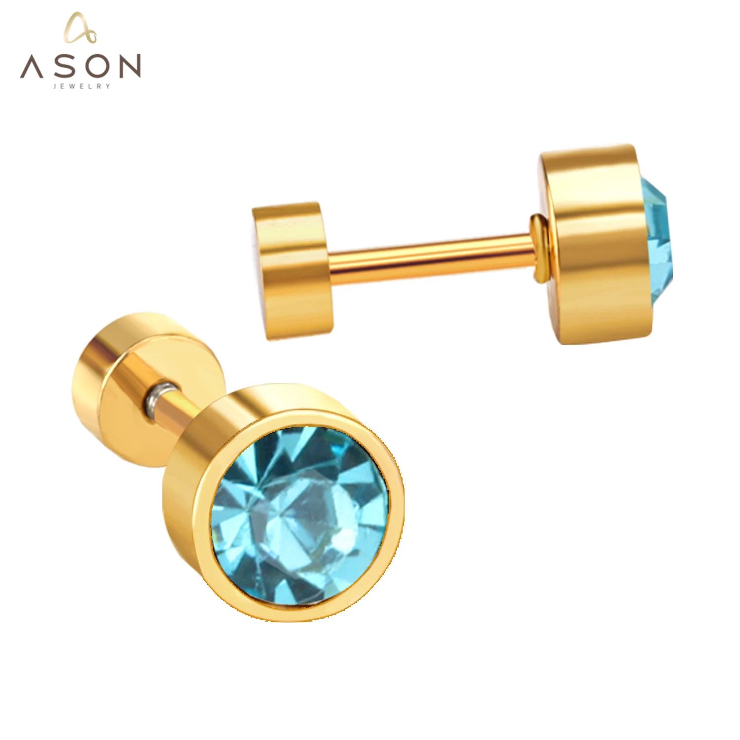 ASONSTEEL Classic Round Cubic Zirconia Piercing Stud Earrings 316L Stainless Steel For Women Crystal Cartilage Earring Jewelry