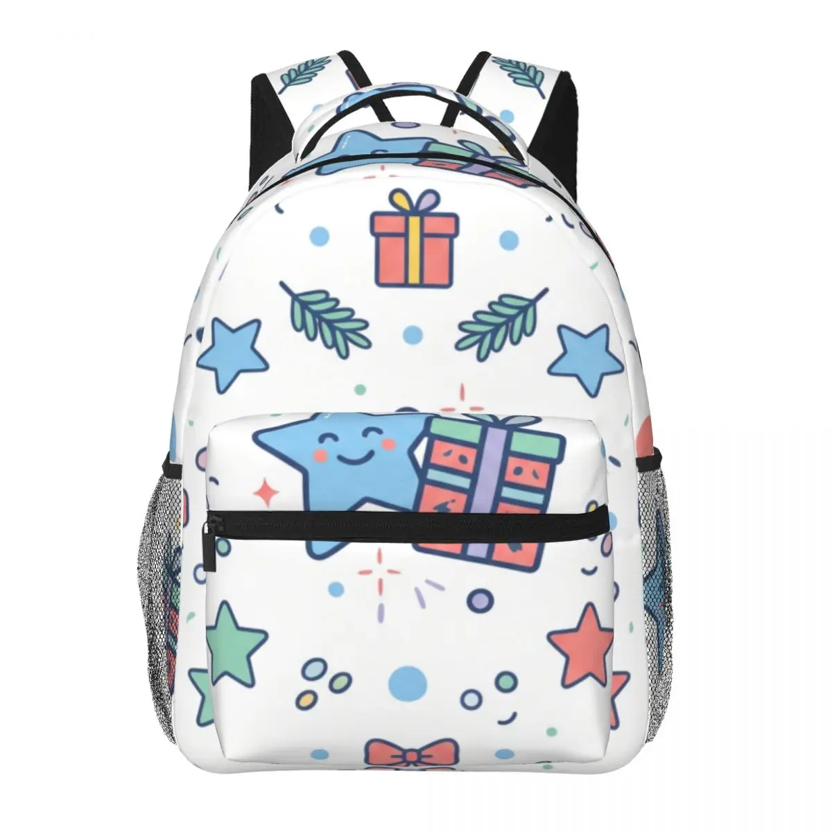 Gothic Black School Backpack Center Winter Star Star Dot Gift Box Goth Punk Colorful White Aesthetic Daypack for Astronomy Cool