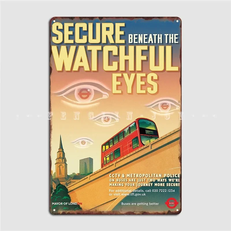London Cctv Secure Beneath The Watchful Eyes Metal Plaque Poster Wall Pub Party Design Plaques Tin Sign Poster