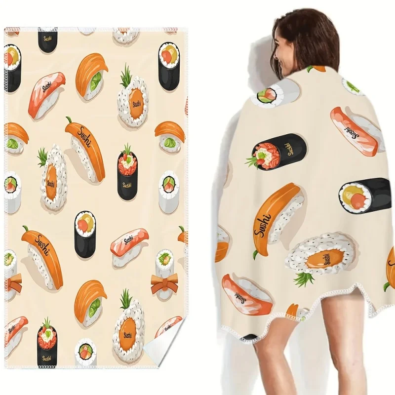 Japanese Sushi Beach Towel Microfiber Delicious Food Salmon Roll Bath Towels Large Wearable Shawl Wrap Swimming Blanket