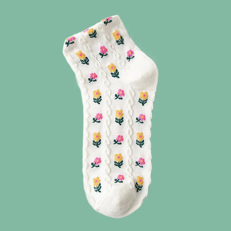 5/10 Pairs Spring and Summer Socks Sweet Small Floral Girls Cotton Socks College Style Short Tube 2024 Women's Student Socks