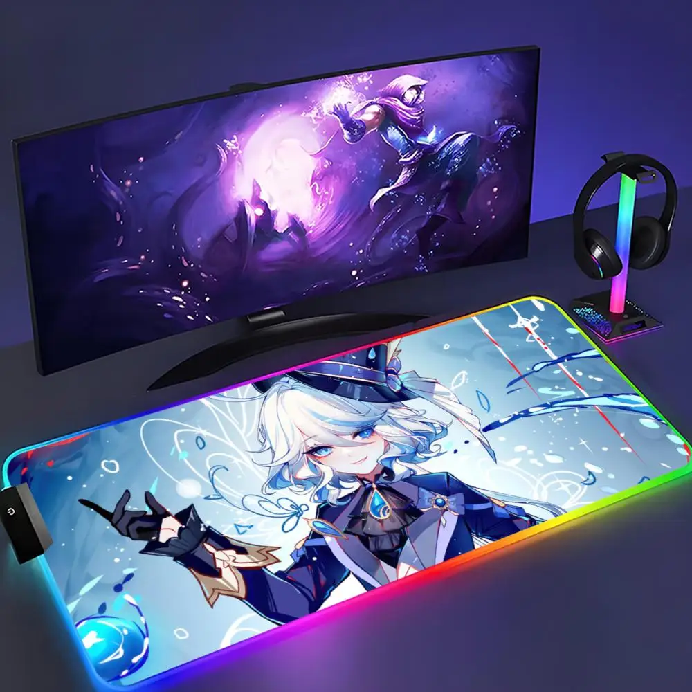 

impact furina Mouse Pad XXL RGB Mouse Pad Kawaii Gaming Accessories Computer keyboard Large Led Desk Mat Backlight Mousepad