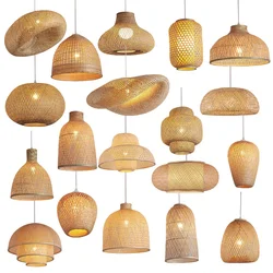 Retro Hand Woven Bamboo Chandelier Chinese style Droplight Hotel Bedroom Living room Art Decor Hanging Lamp indoor pendant light