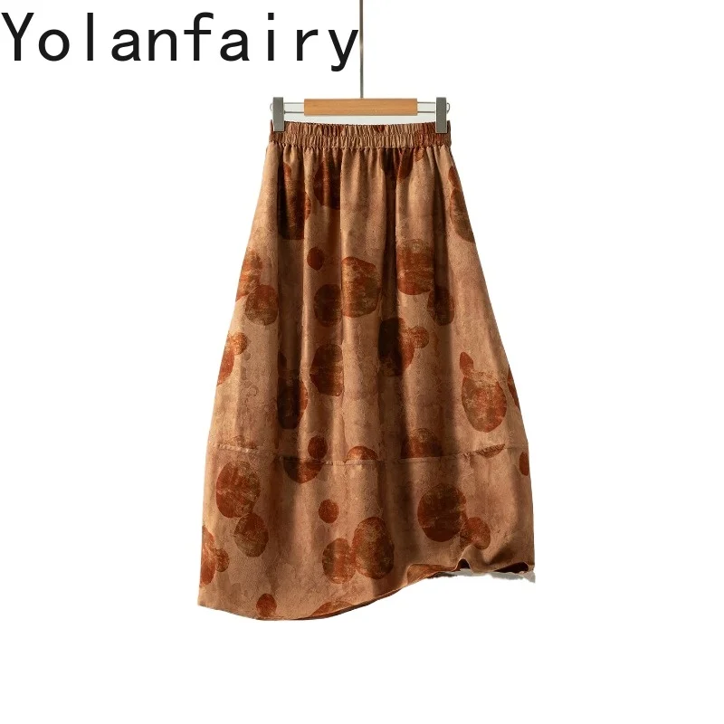 YOLANFAIRY Real Silk Red Watered Gauze Skirts Long Women 100% Mulberry Silk Skirt Summer Clothing Elegant Bud Skirt High Quality