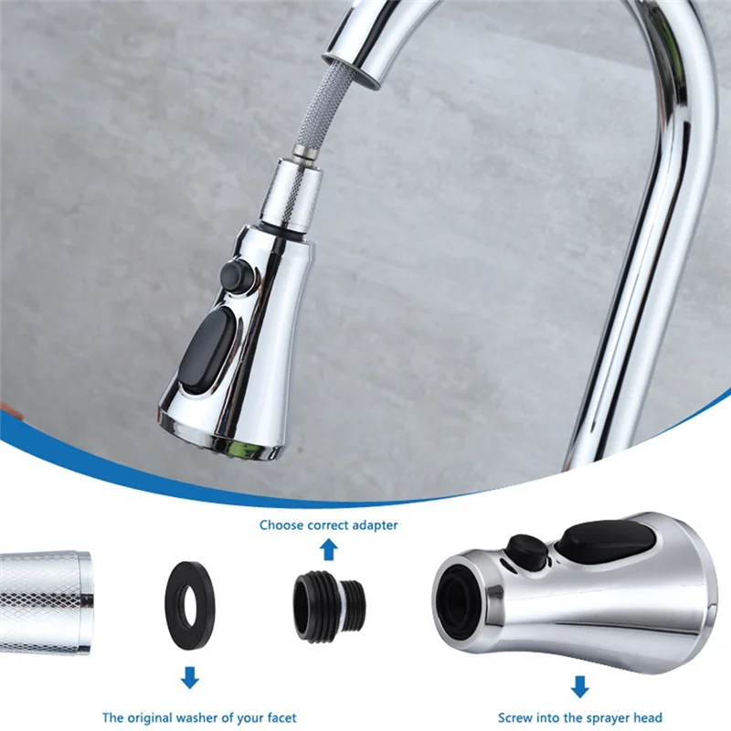 

Kitchen Faucet Head Replacement , 3-Mode (Blade Spray) Pull Down Kitchen Sink Faucet Sprayer Head With 9 Adapters
