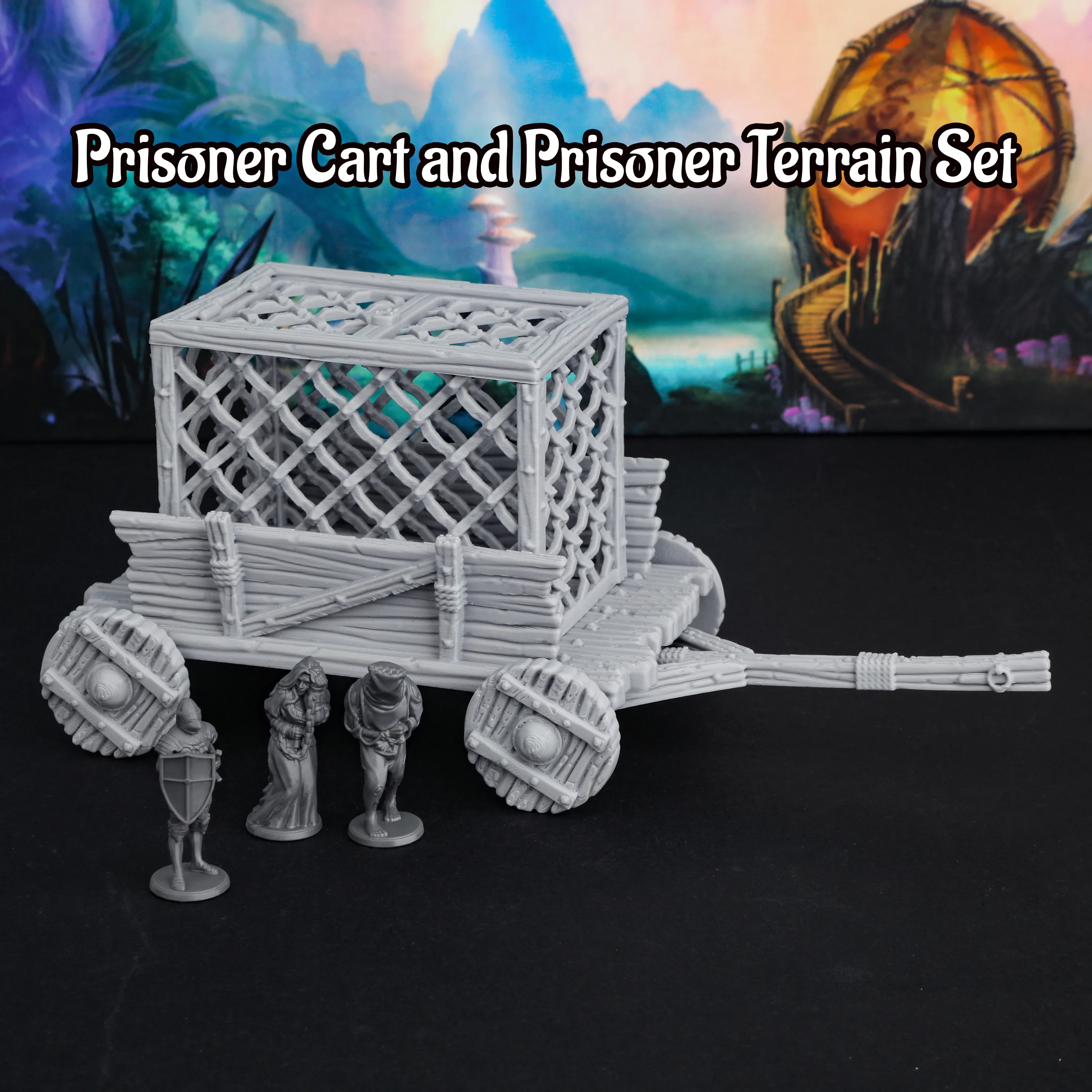 RPG Prisoner Cart Terrain Set - Modular Vehicle with Guard & Captives, Unique RPG Accessories & Perfect Gift for TTRPG Fans