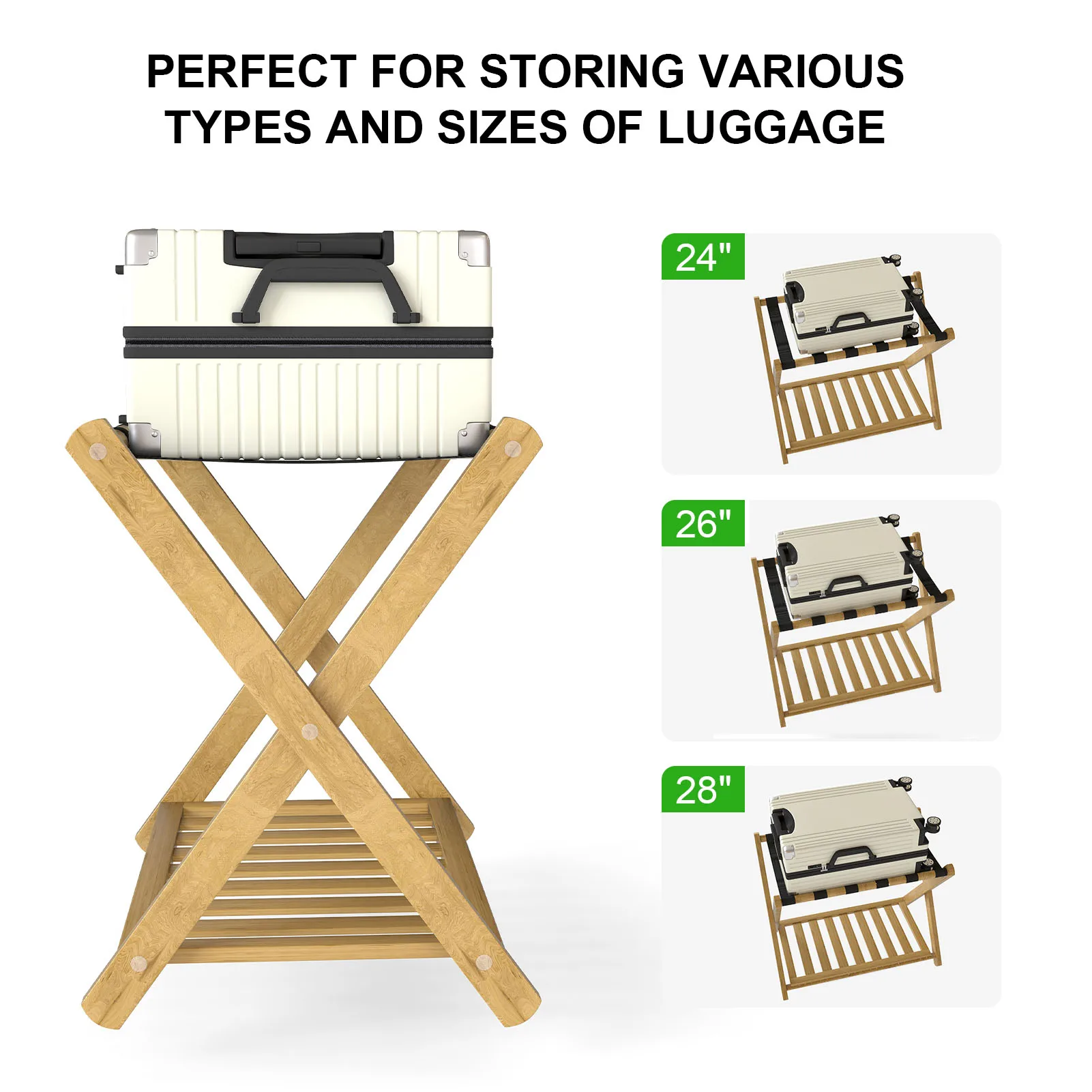 접이식 두꺼운 나무 수납 정리 선반 여행가방 스탠드 호텔 침실 게스트룸용 수납 선반 포함