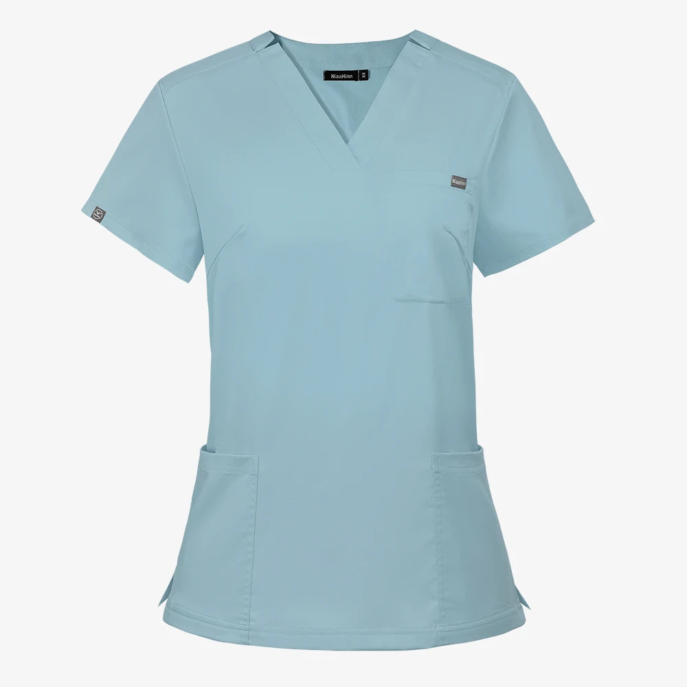 Unisex Short Sleeve Beauty Uniform V-neck Scrubs Tops Spa Uniform Health Workers Scrub Shirts Nurse Medical Clothing For Women