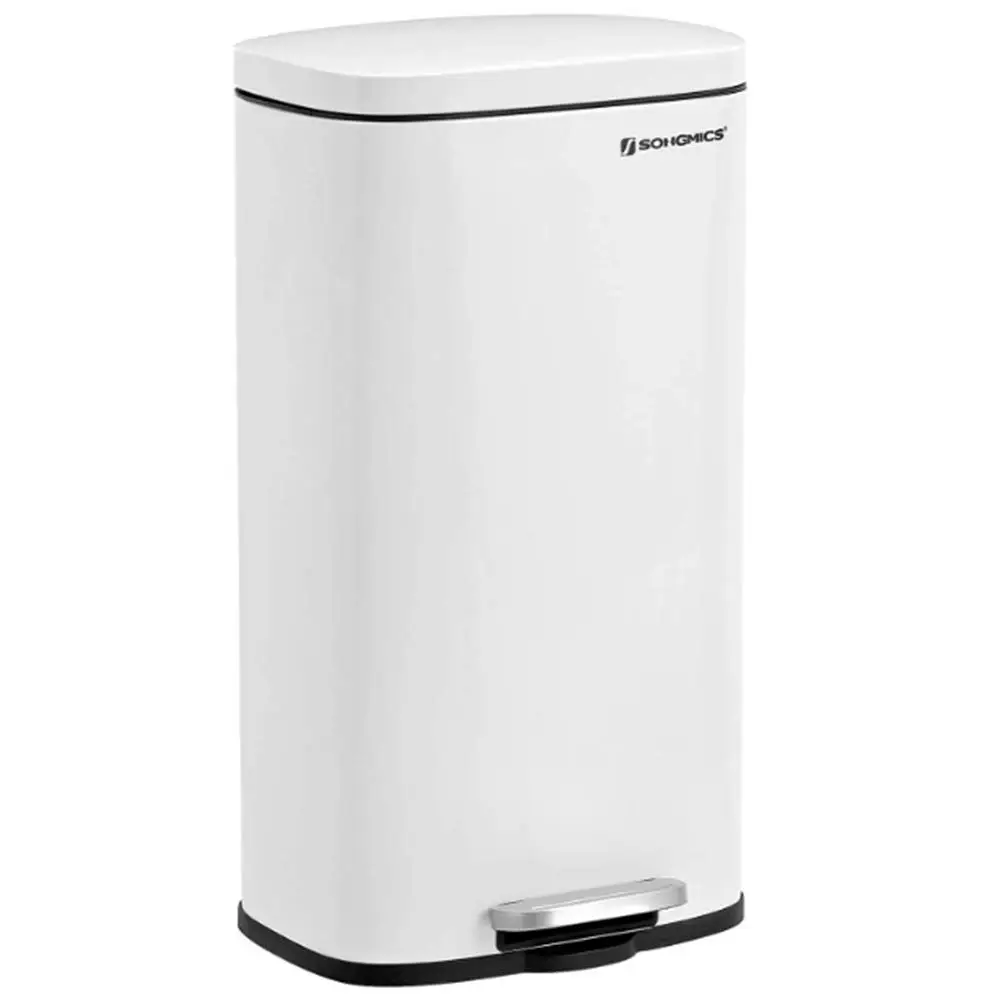 

8 Gallon Stainless Steel Step-On Trash Can with Lid and Inner Bucket, White