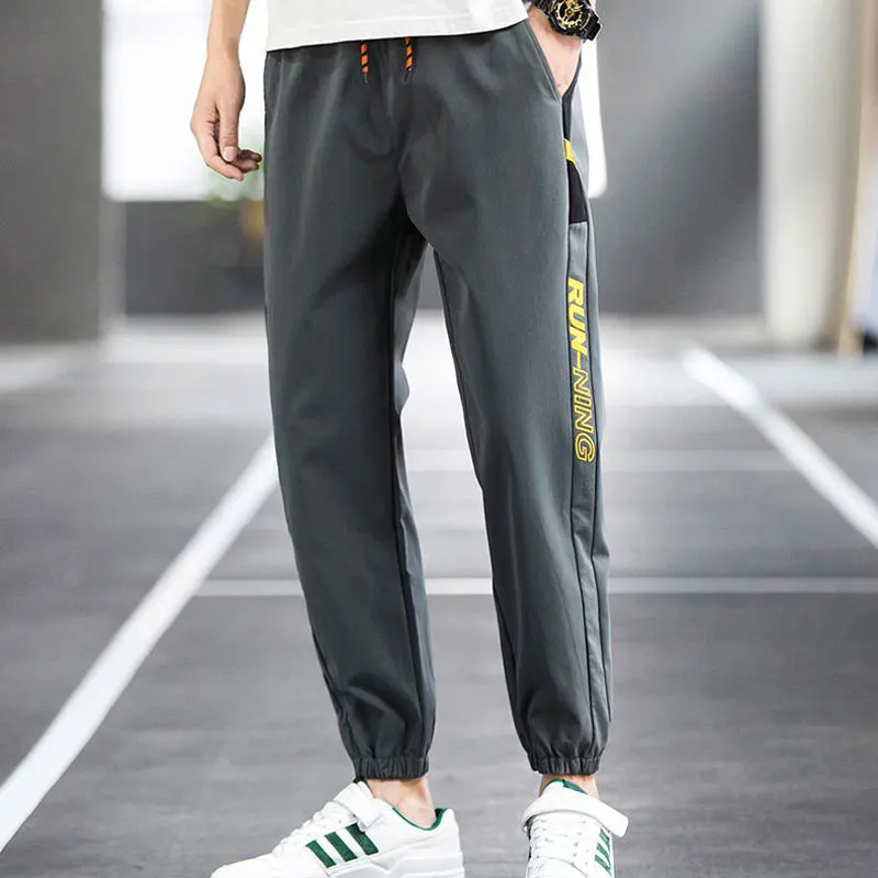 2024 Spring Summer Safari Style Cropped Pants Men's Clothing Casual Elastic Drawstring Stylish All-match Letter Printed Trousers