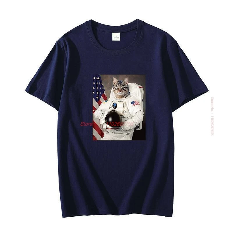 Cat Space Explorer Funny Graphic T Shirts Astronaut Shuttle Rocket Cat Pet Animal Cotton men's Short Sleeve t-shirt Mens Clothes