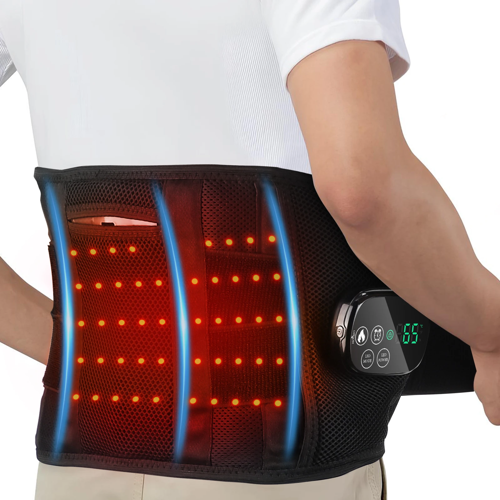 

660nm 850nm Electric Elastic Adjust Belt Steel Plate Waist Support Masssage Belt Vibration Heated Pads Muscle Relax