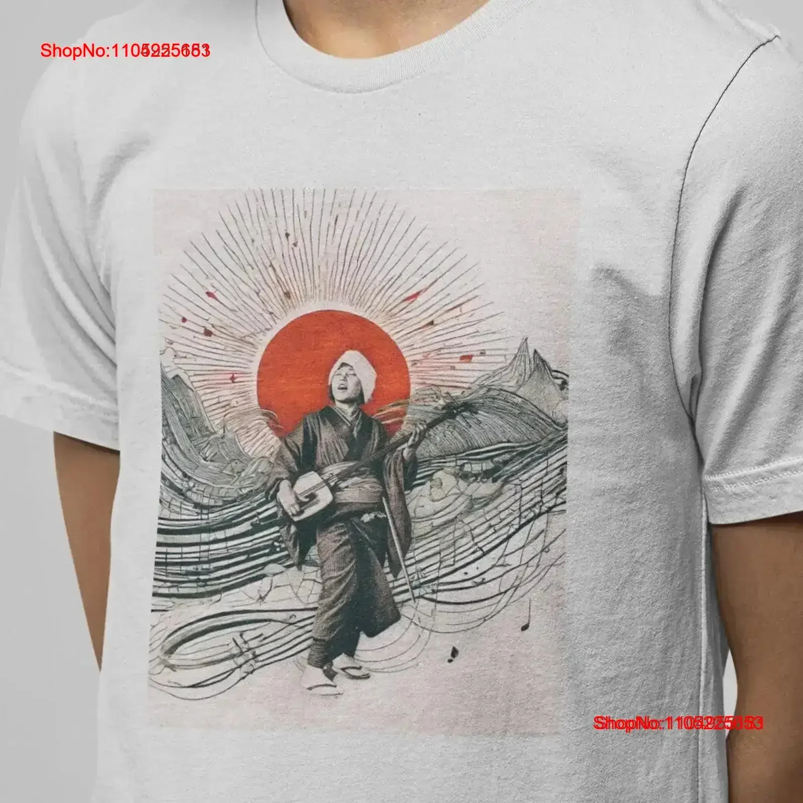 Camiseta con cuello redondo de jugador de Shamisen japonés del siglo XIX para mujer, profesor de música, ropa de diseñador lavada vintage, suave, informal y elegante