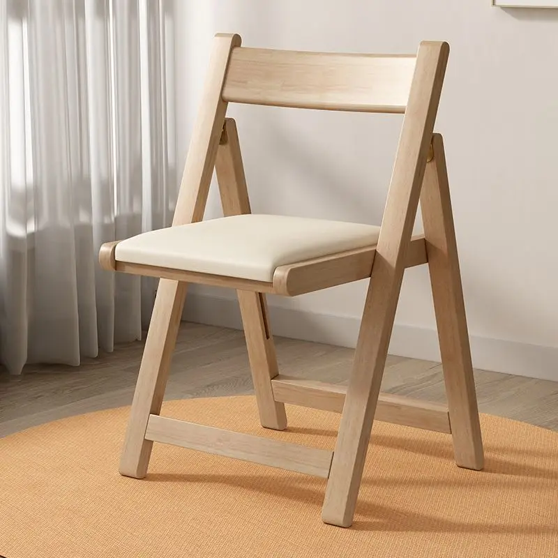 Folding Dining Chair Solid Wood Soft Package Indoor Chair Dual-purpose Portable Backrest Stool Simple Folding Chair Home