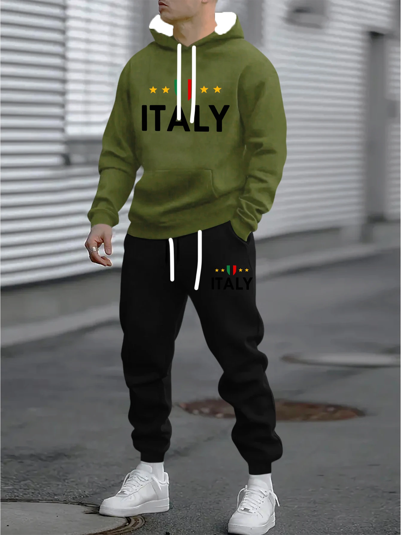 

Осенне-зимний мужской комплект с капюшоном, мужские спортивные костюмы, итальянский флаг, уличная одежда, спортивный комплект, толстовки, комплект из 2 комплектов, спортивные костюмы