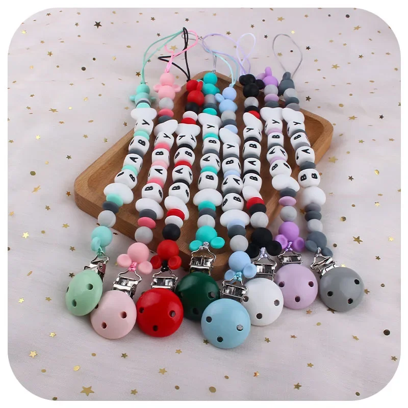 YUAN Baby Personalized Name Custom Pacifier Clips Nipple Dummy Holder Chain Infant Feeding Toddler Teething Toys Pacifier Chains