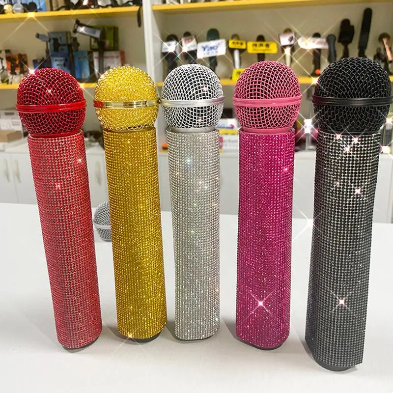 Bling Rhinestones Wireless Mic Handle Cover 1Pcs Decorative Sparkly Sleeve for Microphone Protection Stage Performance