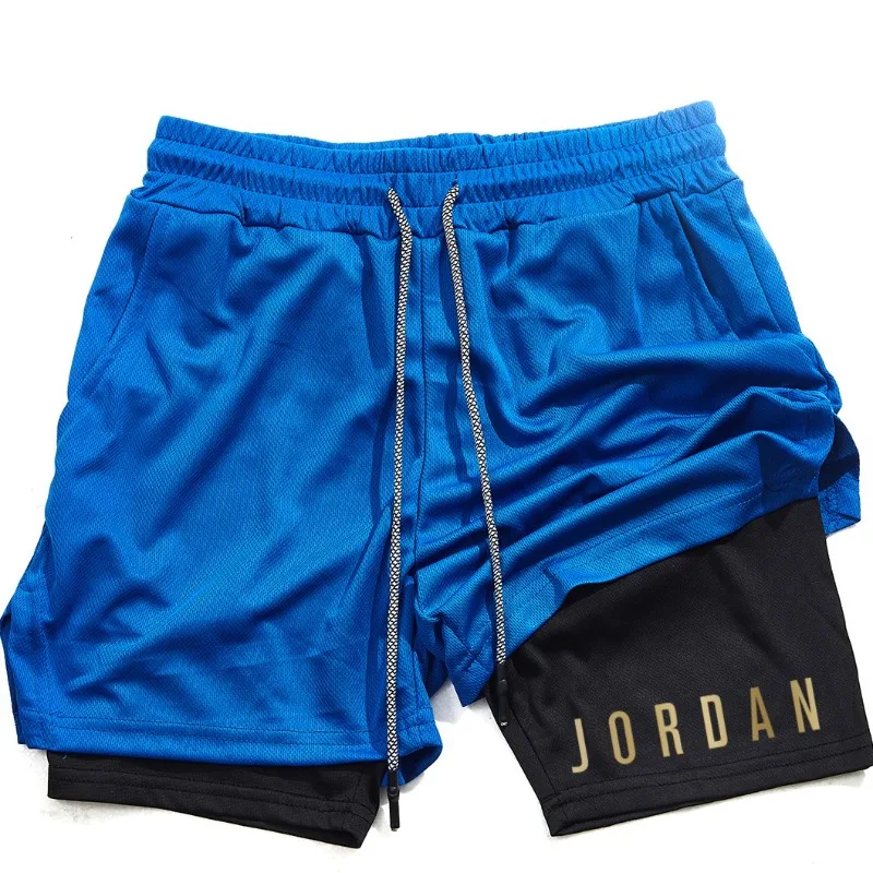 Men's best-selling double-layer 2-in-1 sports shorts suitable for running and training, fitness gym, sports shorts