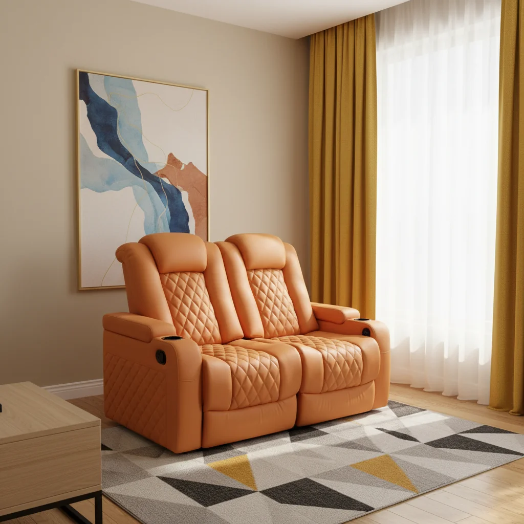 Original Manufactory's Modern Home Cinema Furniture Set Electric Recliner Chairs with Massage Feature Genuine Leather Wood Frame
