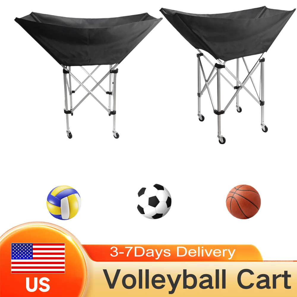 

Collapsible Hammock Ball Cart with Carry Bag Ball Holder 28 Ball Capacity Volleyball Cart with Wheels Volleyball Training Equipm
