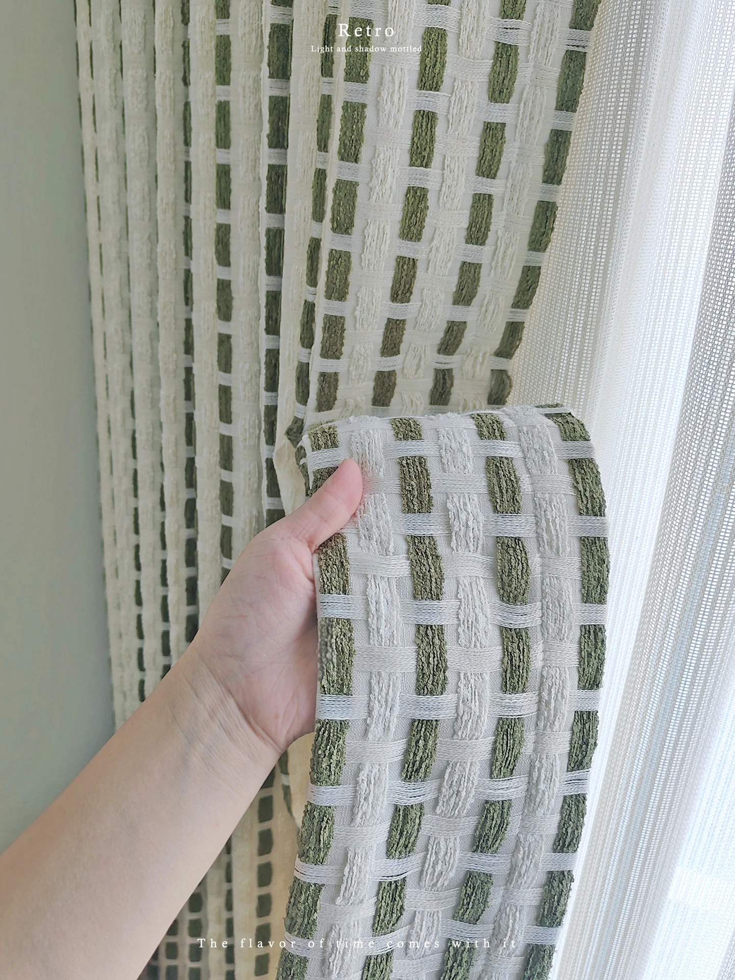 Luxury Designer Woven Checkered Green Curtains, French Plaid Textured Blackout Drapes,High end Bespoke Tailored Window Treatment