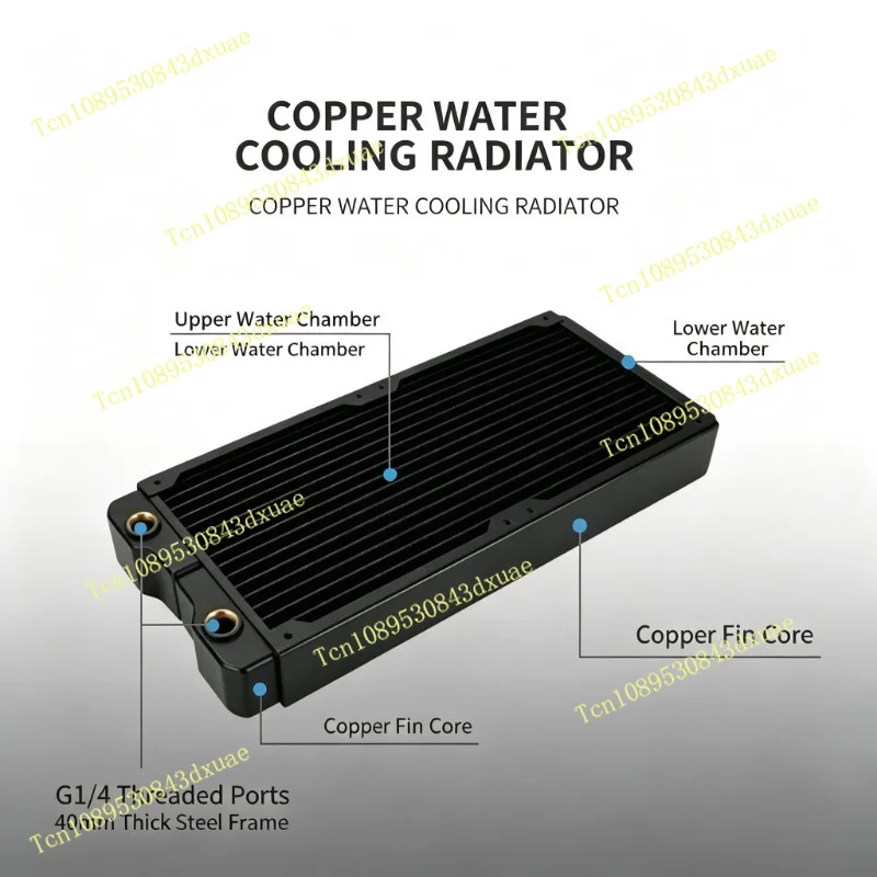 280mm 40MM Thick Copper Radiator - High-Efficiency Cooling Heat Exchanger for DIY Custom Loop PC Water Cooling