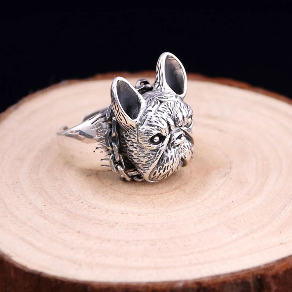 Vintage Bulldog Ring for Women Men Silver Color Open Ring Adjustable Size Hip Hop Rock Trendy Jewelry