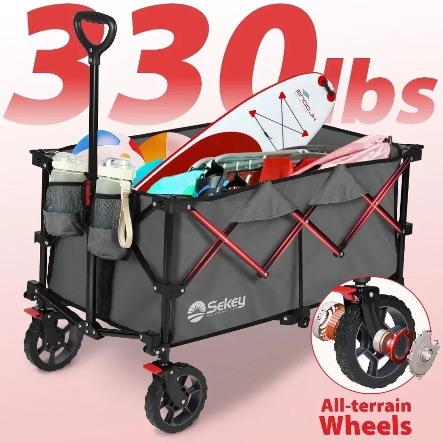 

Sekey 330LBS 220L Collapsible Wagon Cart Foldable Garden Wagon Heavy Duty Folding Utility 600D Oxford Fabric Beach Cart with Bi