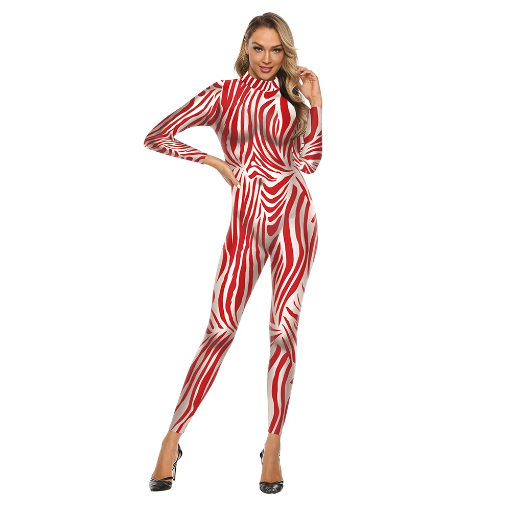 Zawaland Zentai Zebra Stripes Women Cosplay Costume Fashion Animal Carnival Party Clothing Cosplayer Female Catsuit Jumpsuits