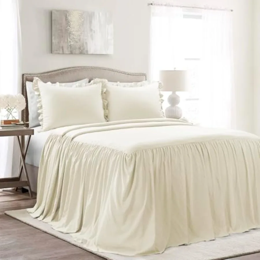 

Ruffle Skirt Bedspread Set - 3 Pcs Luxurious Farmhouse Bedding Set - Elegant Charming Ruffle Detail - Timeless Style and Classi