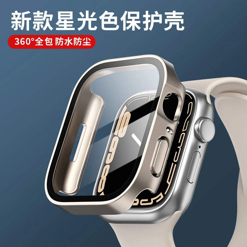 Glass+cover For Apple Watch case serie 9 8 7 6 5 4 se 44mm 40mm 41mm 45mm Straight Edge Screen Protector apple watch accessories