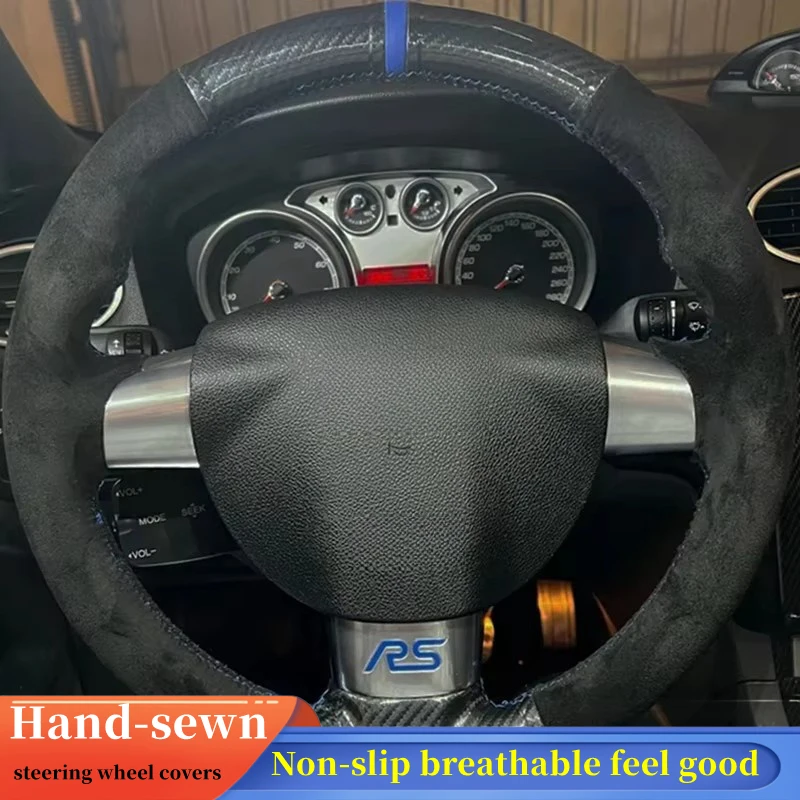 Car Steering Wheel Cover Suede Carbon Fiber Leather For Ford Focus ST Focus 3 Focus RS 2005-2012 Steering-Wheel Cover Wrap