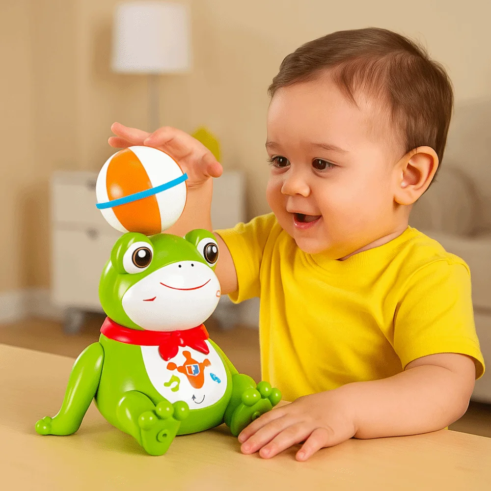 Grenouille dansante électrique LED mignonne, musique en plastique, boule rotative, jouet avec lumières, Collection, jouet grenouille électrique pour enfants, cadeau d'anniversaire