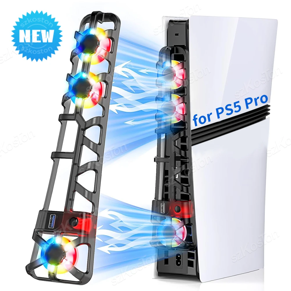 For PS5 Pro Cooling Fan Temperature-Controlled External Fan Cooler with RGB Light for Playstation 5 Pro Console Game Accessory